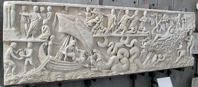 Fronte del sarcofago di giona, 280-300 dc., da necropoli vaticana 01.JPG