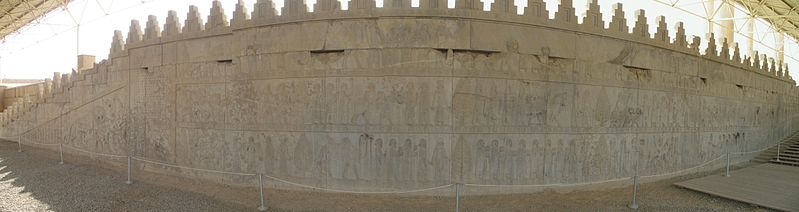 Wall of stairs panorama in Persepolis.jpg