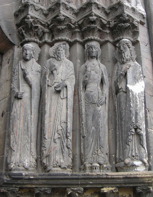 Angers Cathedral sculpture at west door TTaylor.JPG
