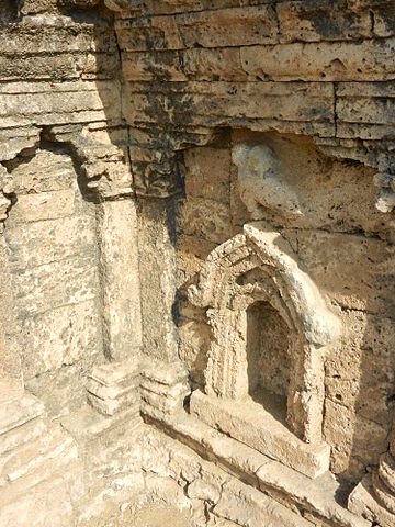 Close up of arch decoration on temple